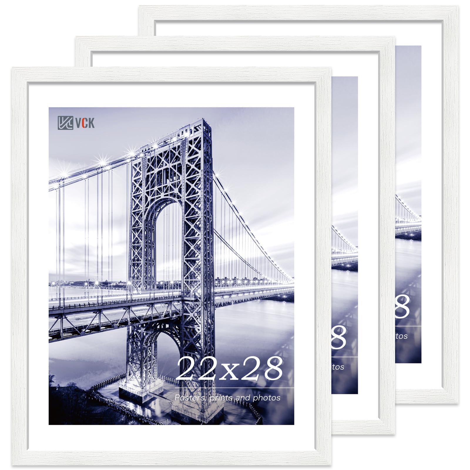 Cadre photo bois 55,9 x 71,1 cm blanc lot de 3 VCK grand format pour poster et affiche murale