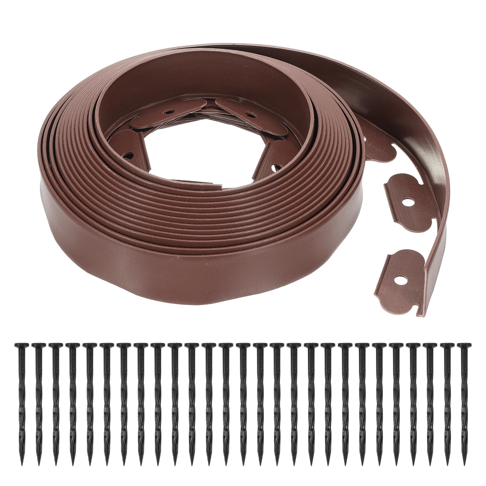 sourcing map Landscape Edging, 1Pcs 30FT x 2" - Garden Edging Kit with 27 Stakes, Landscape Edging Border for Garden Lawn Flower Bed Yard Grass (Brown) โ image 1