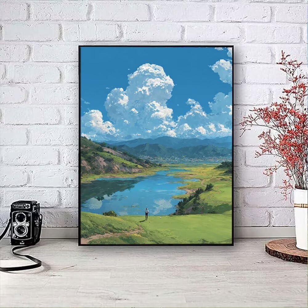 Krajobraz Jezioro I Niebo Diamentowe Malowanie Dorosłych Zestawów, 5D Okrągłe Diamenty Malowanie Dzieci Malarstwo, Diamant Art Haft Cross Stitch Obrazy, Mozaika Sztuka Do Dekoracji Ściany 90x120cm HJ8