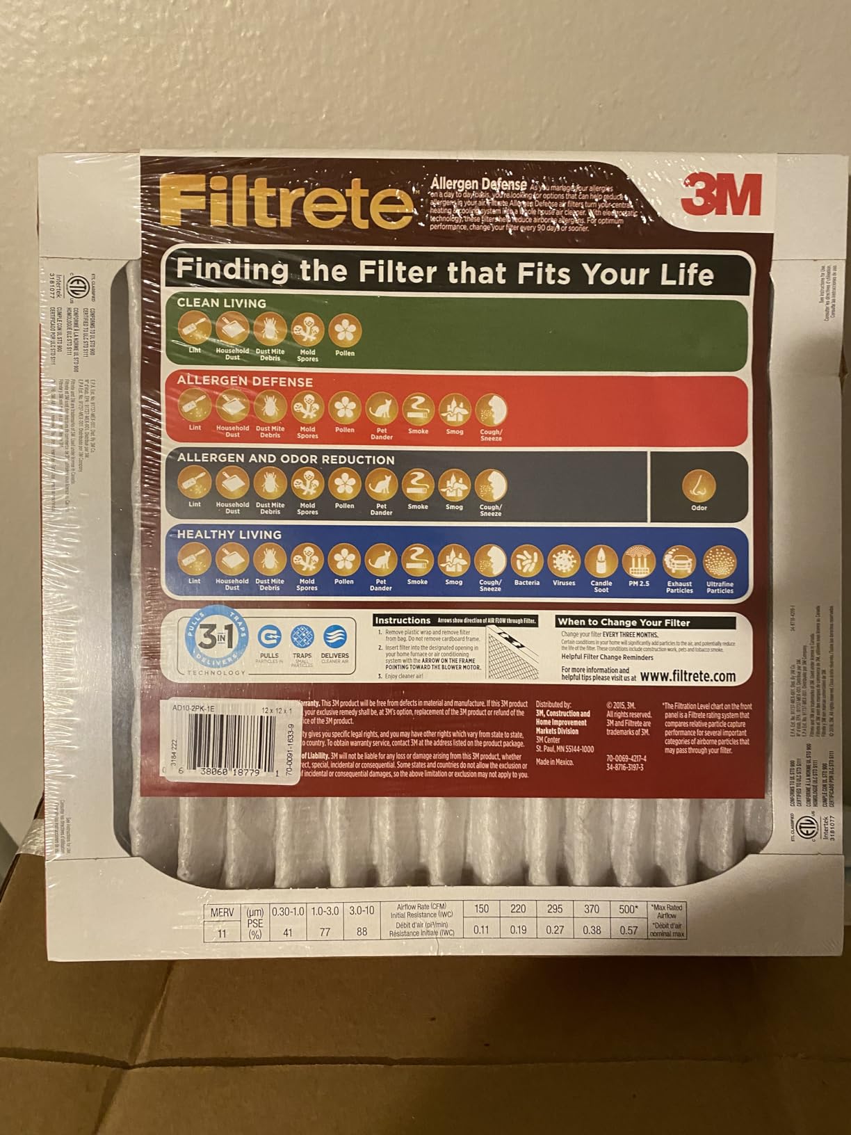 3M Filtrete 16x25x1 Air Filter, Allergen Defense Micro Allergen, MERV 11, MPR 1000 (4- Pack) photo review