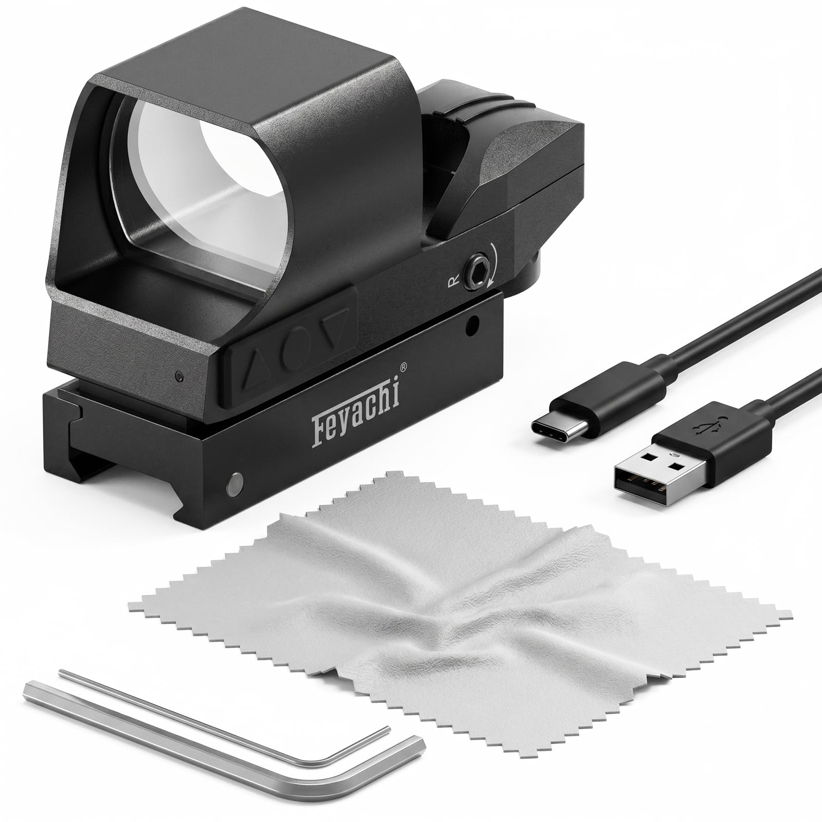 Feyachi RS-31 Red Dot Visier, Wiederaufladbares Rotpunktvisier Airsoft mit 20mm/22mm Picatinny Schiene, 4 Reticles 5 Helligkeitseinstellungen Leuchtpunktvisier Zielfernrohr für Jagd Softair Pistole