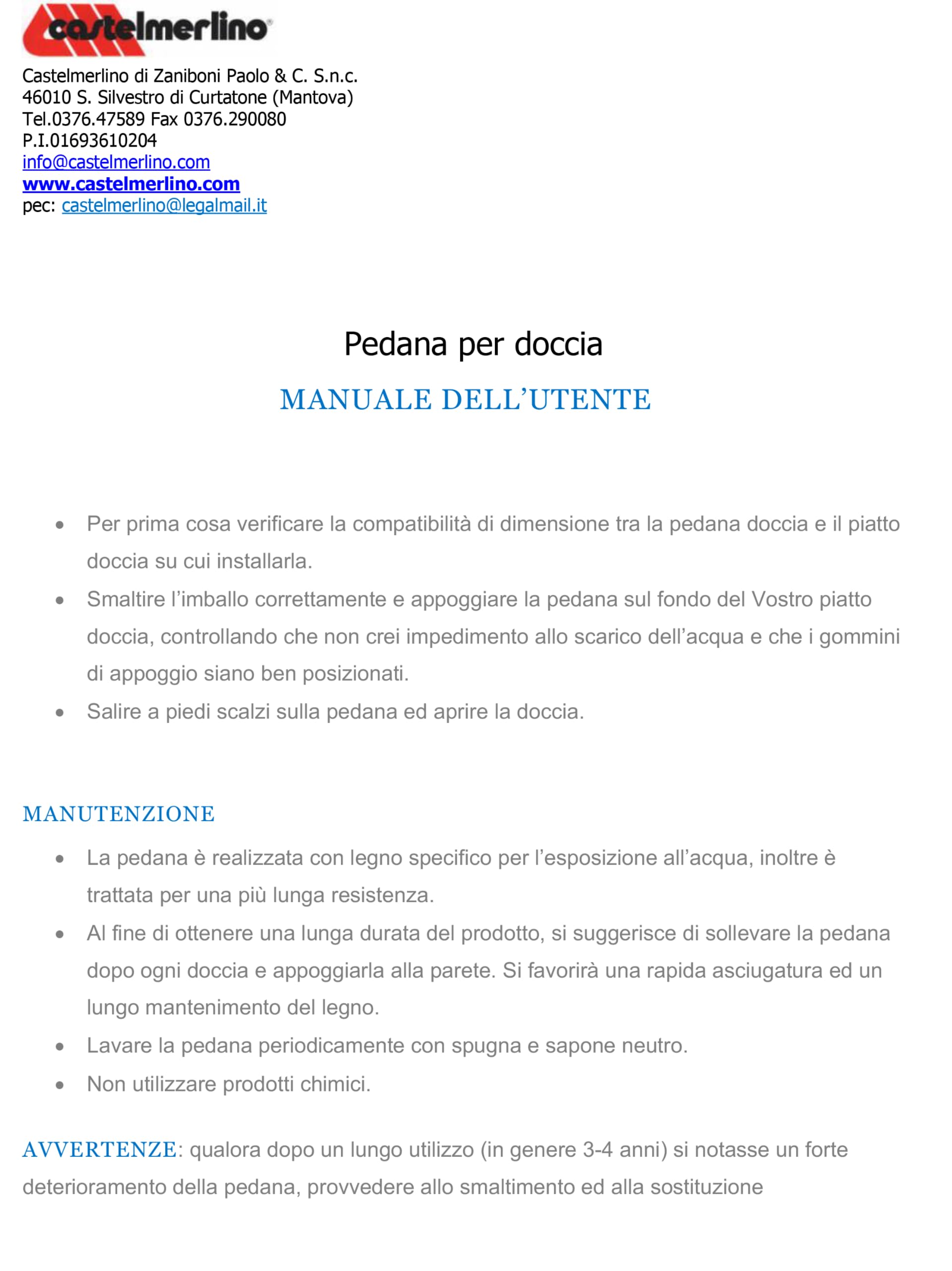 Castelmerlino Caillebotis doccia in larice scelto certificato PEFC 108x68 cm per piatti doccia 120x80 cm