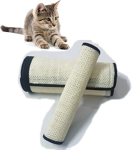 Miniatura 7 de Tapete rascador de sisal natural para gatos, paquete de 2 alfombrillas de sisal fino rascador con protección de velcro para muebles, sofá, silla,