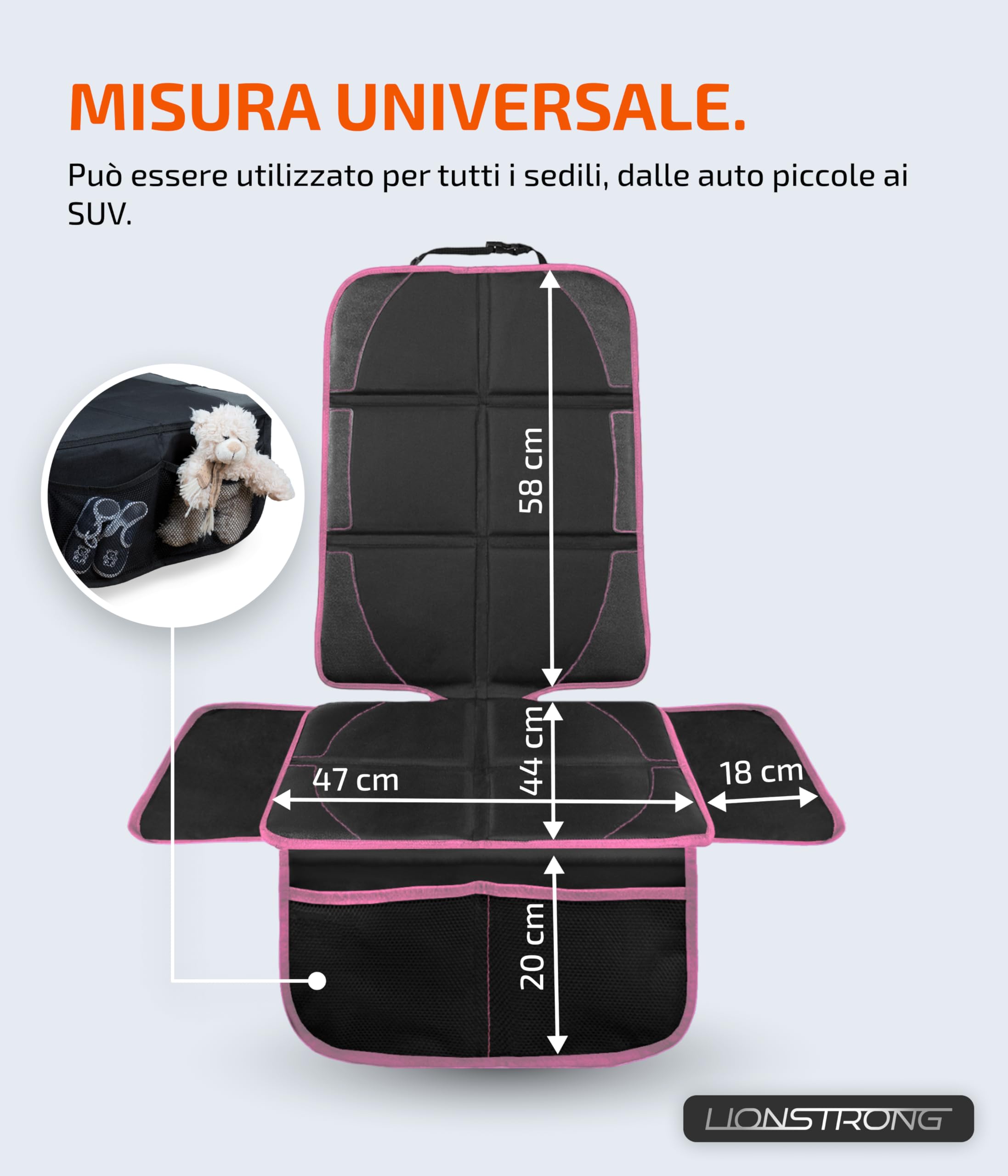 LIONSTRONG® Cuscino per seggiolino auto [adatto per Isofix] - Coprisedile per auto impermeabile - Universale Compatibile - Rosa