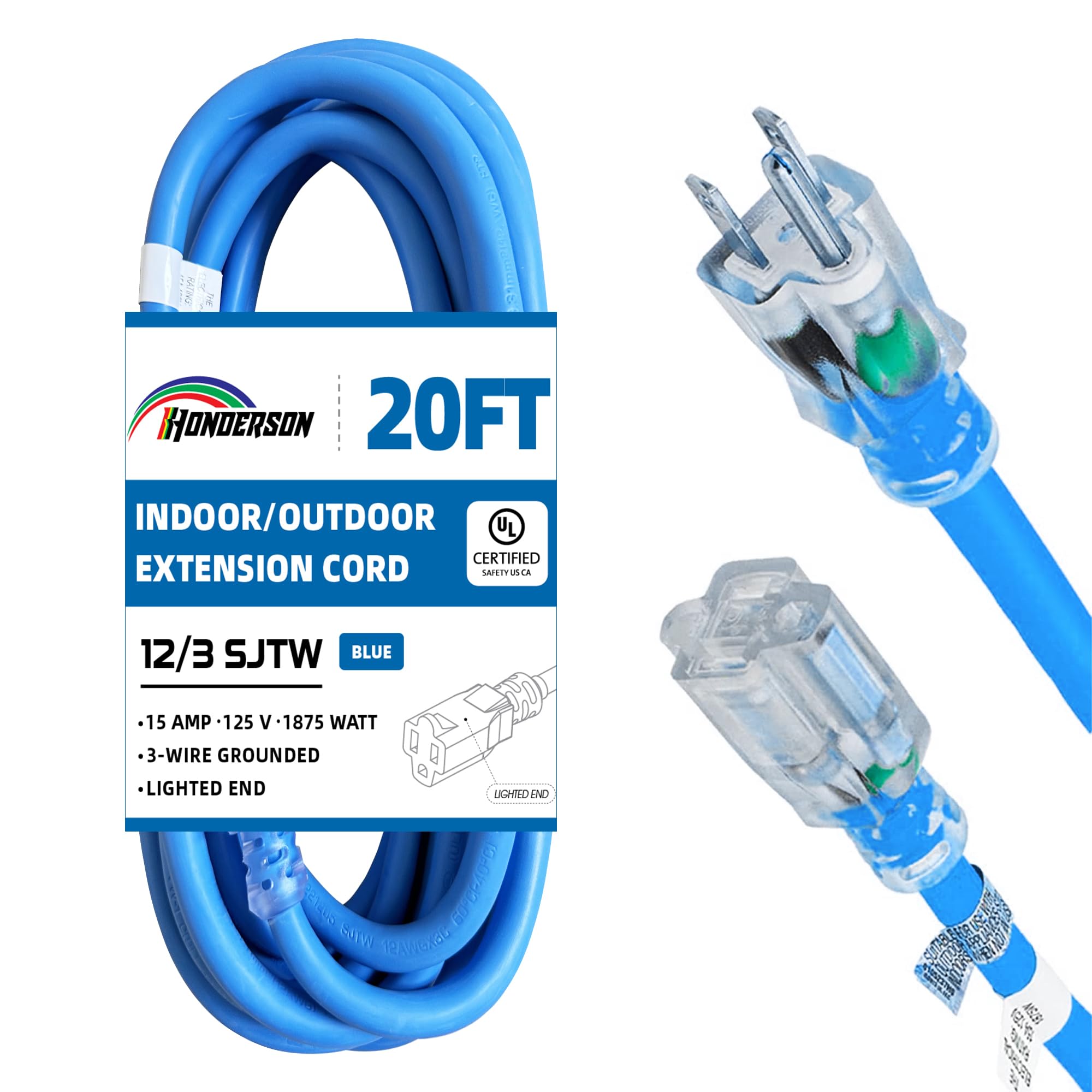 HONDERSON 12 AWG 20FT Blue Extension Cord