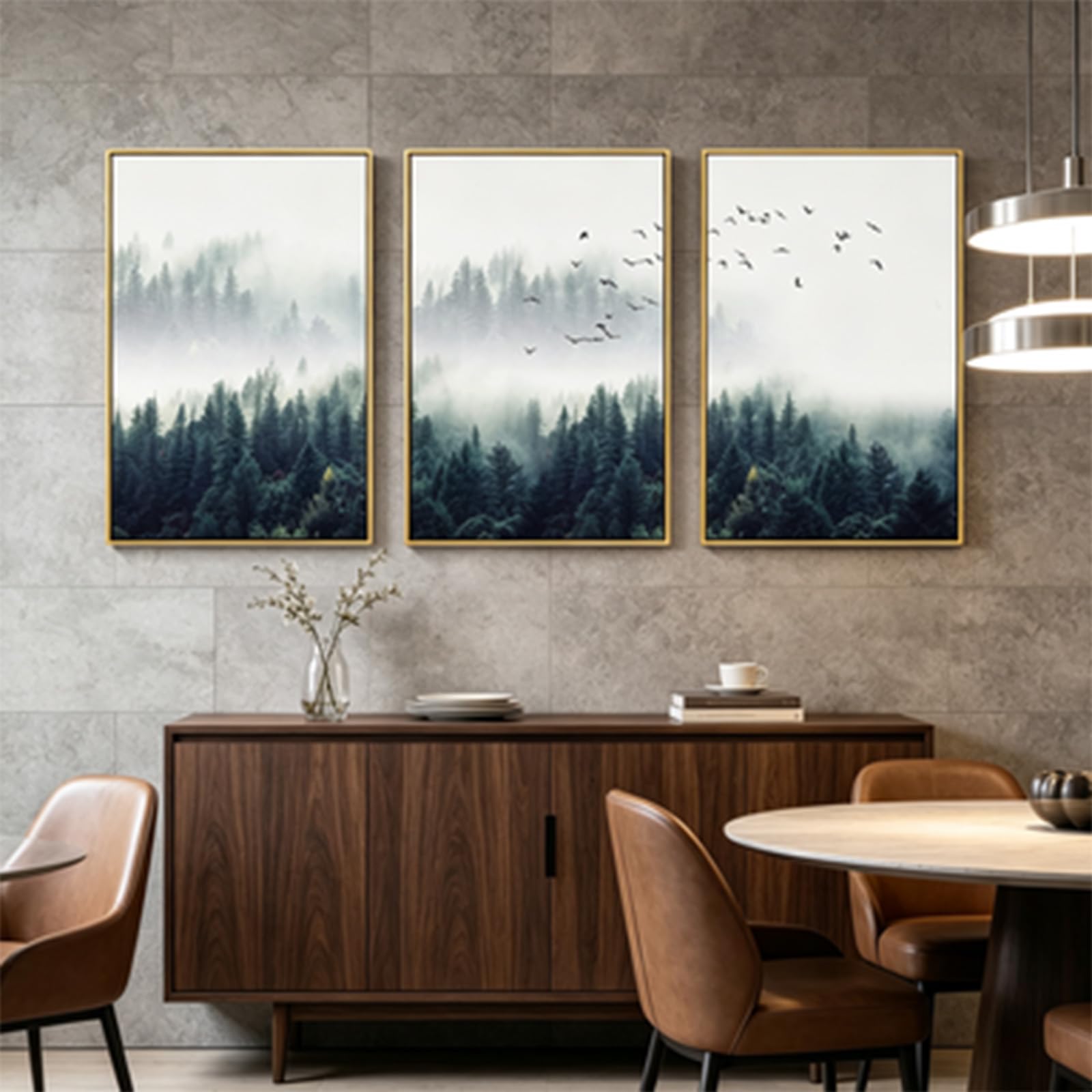 ZBELLO 3-piece set - Forest Mist Scene Art Printed Poster, Natural Scenery Painting, Home Wall Decoration Painting, Frameless (50 * 70,forest)