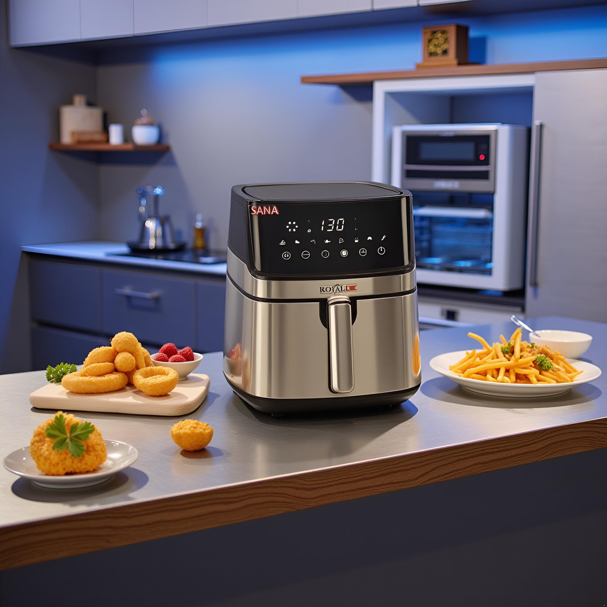 Friggitrice ad Aria Rotante 12L Touch Screen Smart Tuya 1700W, Programmi Automatici, Timer, Senza Olio, Silenziosa, Nera e Grigia – Perfetta per Famiglie e Feste