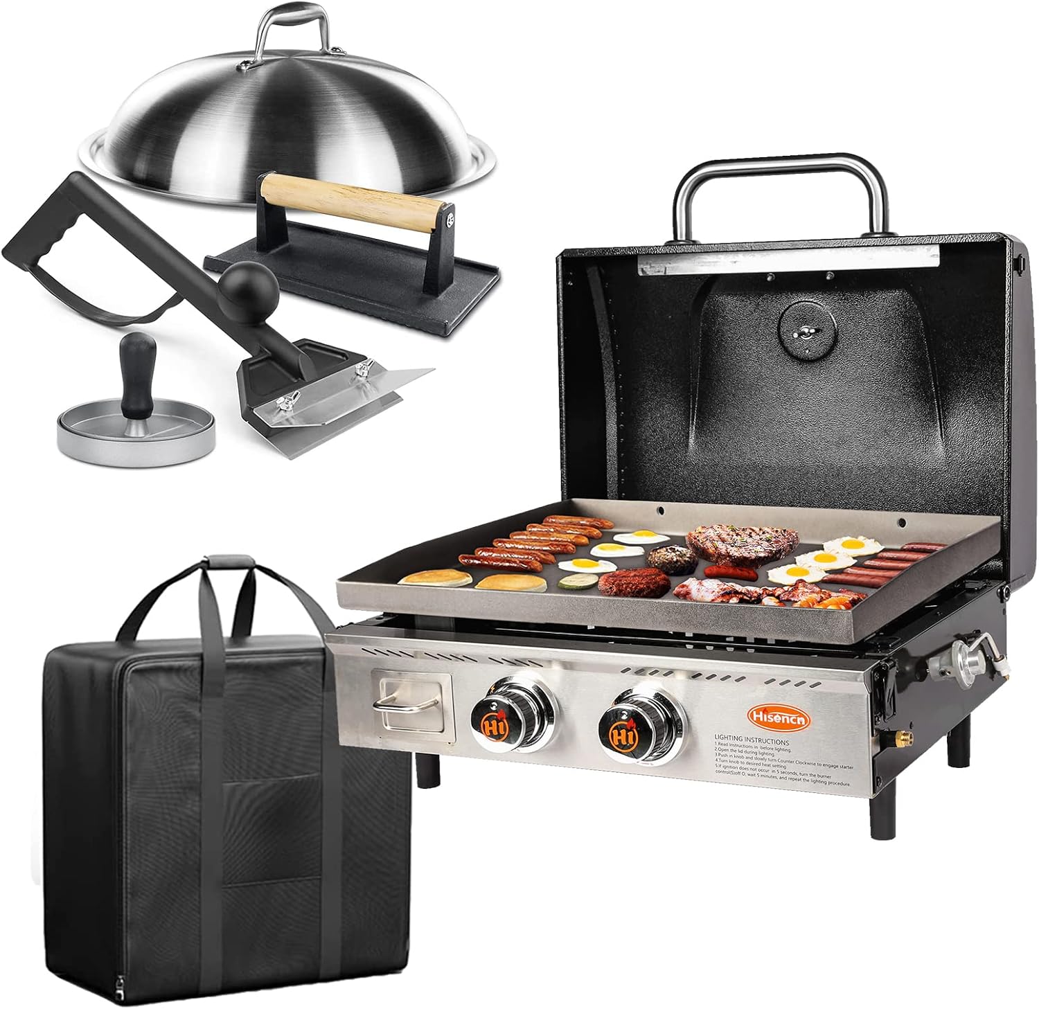 Hisencn 22 Inch Portable Flat Top Grill with Carry Bag and