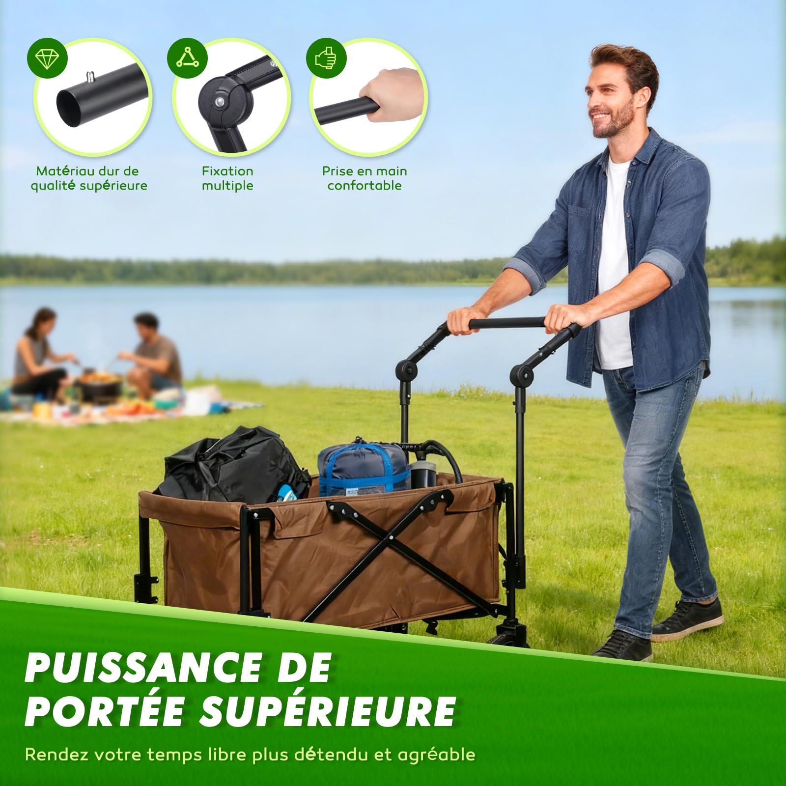 Poignée Universelle Pliable pour Chariot - Barre de Poussée/Traction Ergonomique en Acier Renforcé pour Caddies, Chariots de Plage, Poussettes et Landaus