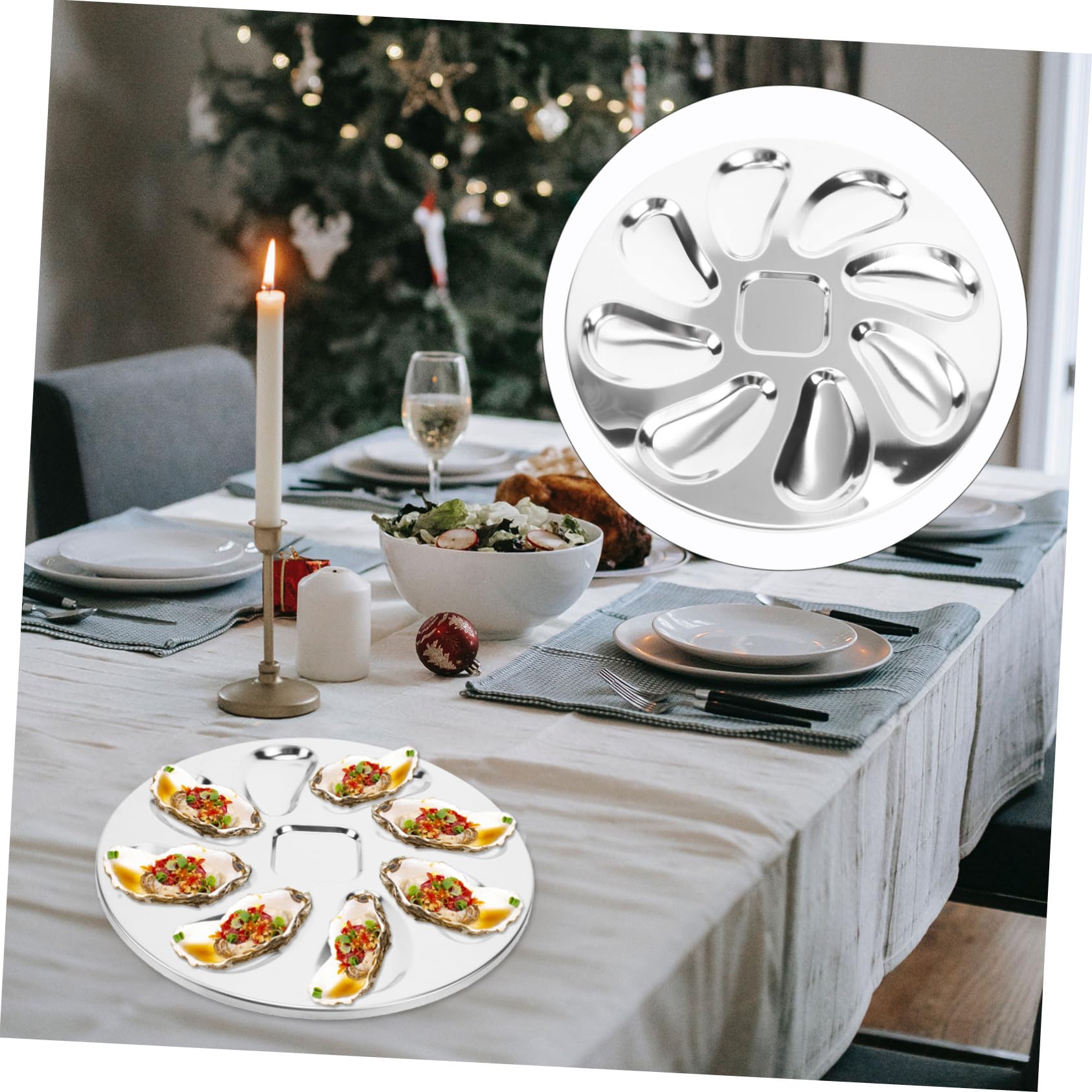 Plato para Ostras de Acero Inoxidable Resistente la Oxidación con Ranuras para Salsa para Horno para Mariscos Aperitivos y Uso Restaurantes