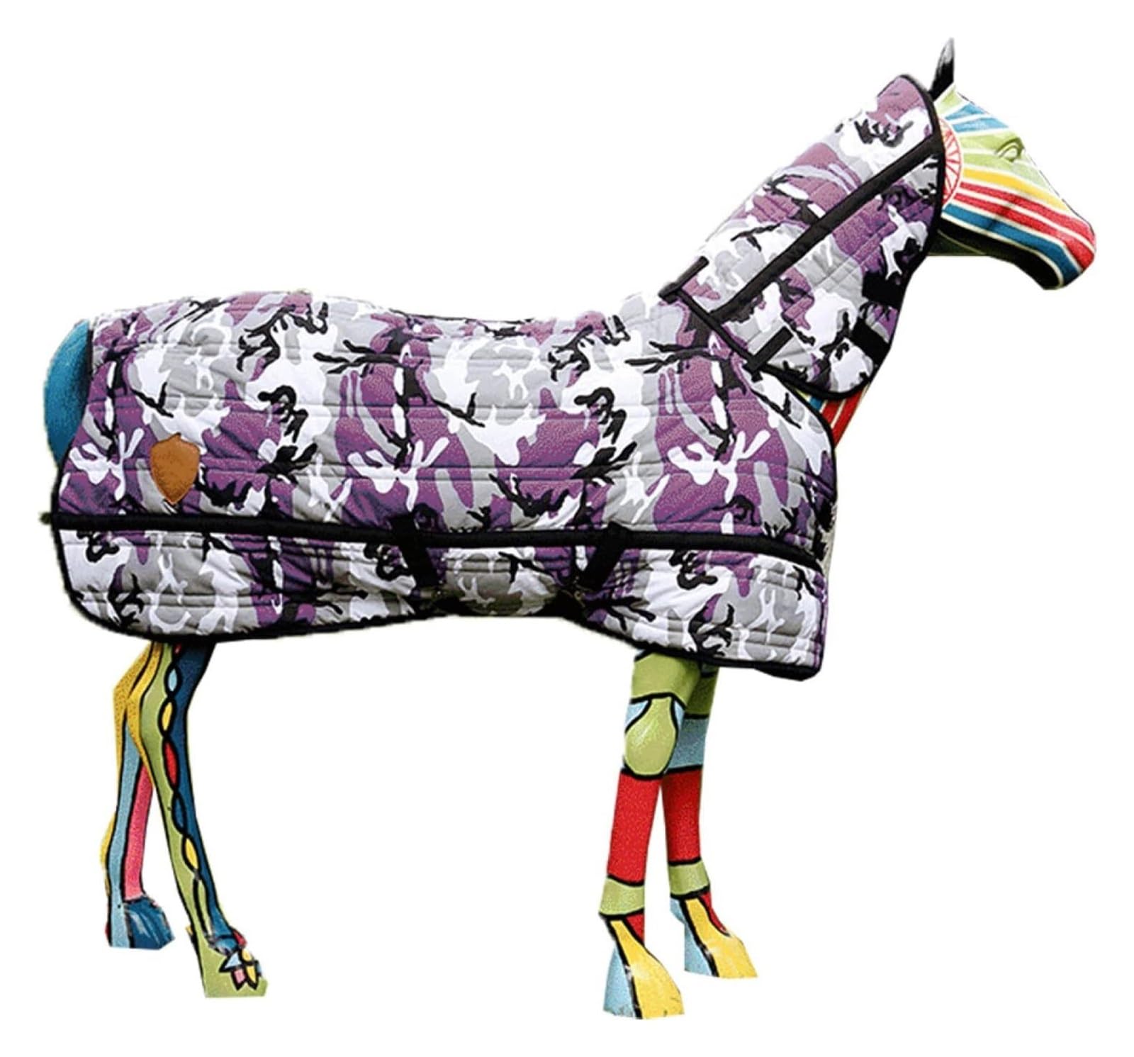 Manta de invierno ligera y transpirable Con cuello combinado impermeable camuflaje invierno manta de caballo con cuello desmontable térmica cómoda Mini manta de caballo duradera(XS)