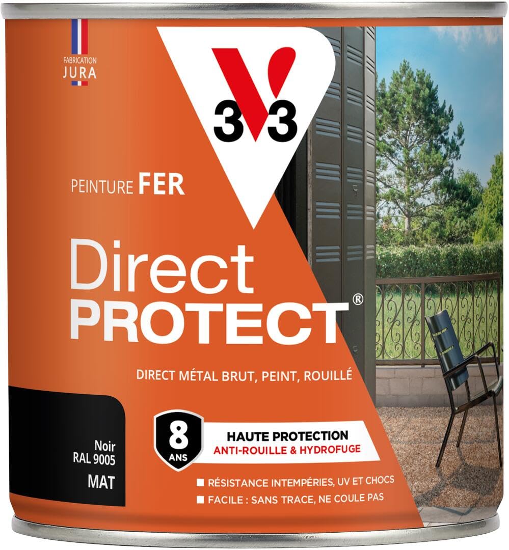 V33 Peinture fer Direct Protect - Noir RAL 9005 Mat - 0,5L