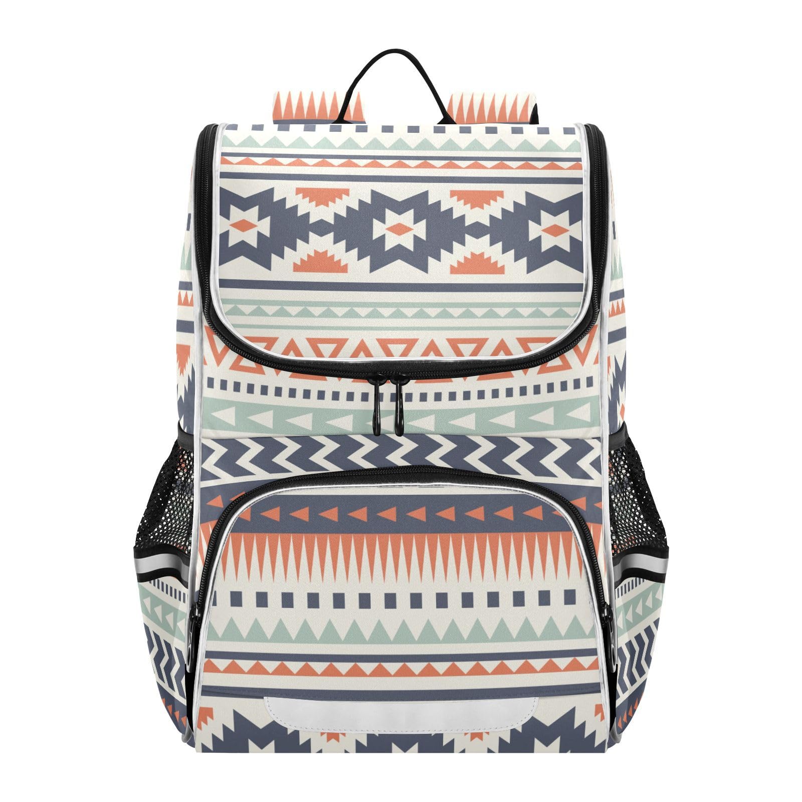 Sletend Aztec Backpack for Kids 16 Inches Large Capacity School Bag, Navajo Tribe Print Student Bookbag with Side Pocket, Safety Night Reflective