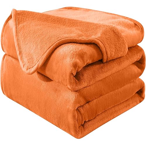HOZY Soft Twin Size Blanket for All Season Lightweight Thermal Fleece Summer Autumn Fall Winter Spring Blankets for Twin/Twin XL Extra Long Bed Couch Sofa,66x90 Inches,Orange