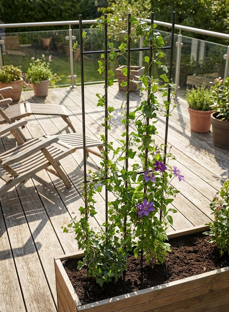 Kapaga – Lot de 3 Treillis pour Plantes grimpantes 150 cm – Tuteur de Jardin en métal – Support pour Plantes grimpantes, Fleurs et arbustes – Treillis extérieur décoratif – Noir | Support pour plantes grimpantes - Support de fleurs - Support pour plantes
