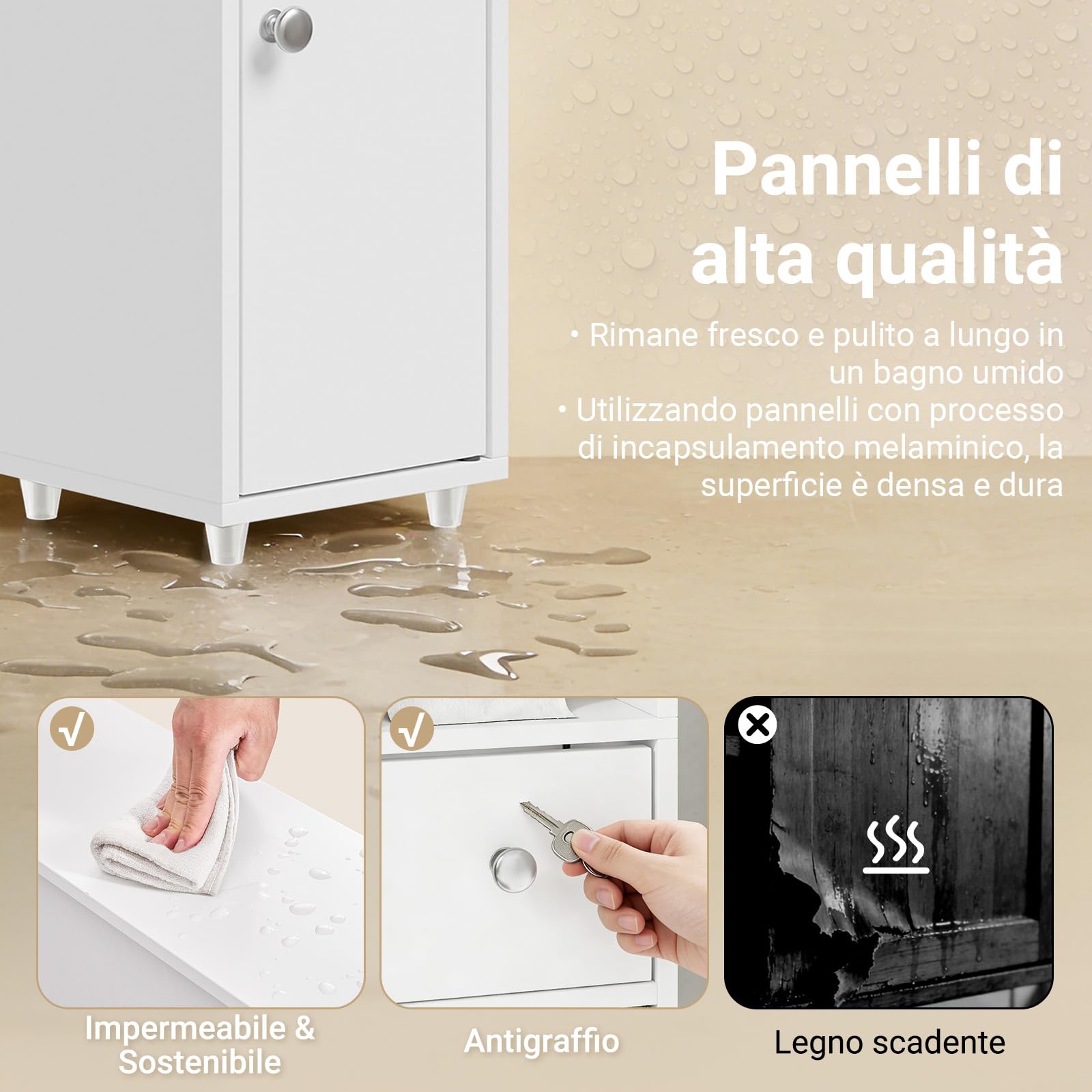 SoBuy Mobile Bagno Salvaspazio 20cm con Porta Carta Igienica per WC | Mobiletto Bagno Stretto e Cassetto Armadietto Bianco a Terra per Piccoli Spazi Cassettiera Sottile BZR219-W