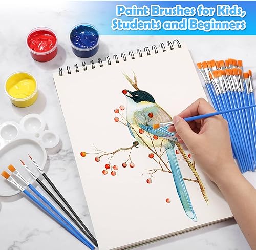 Miniatura 2 de 70 pinceles de pintura pequeños, planos y redondos, pinceles de pintura para el cabello de nailon para el aula, pincel de pintura de pelo para