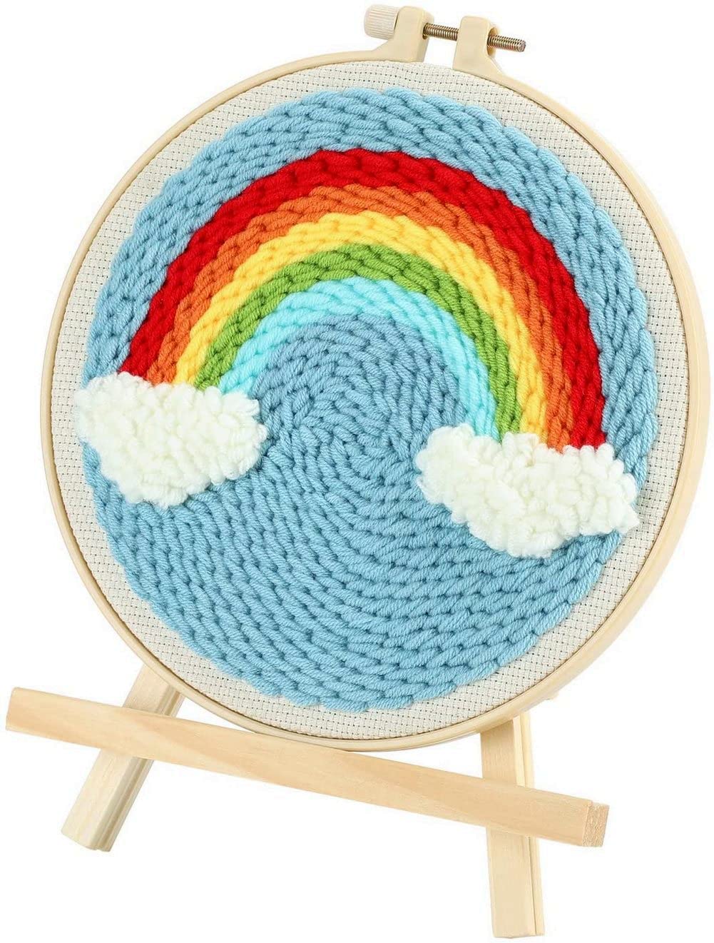 ausuky Punch Needle Starter Kit Embroidery Rug Hooking Hoop Beginner Kit Rainbow Landscape