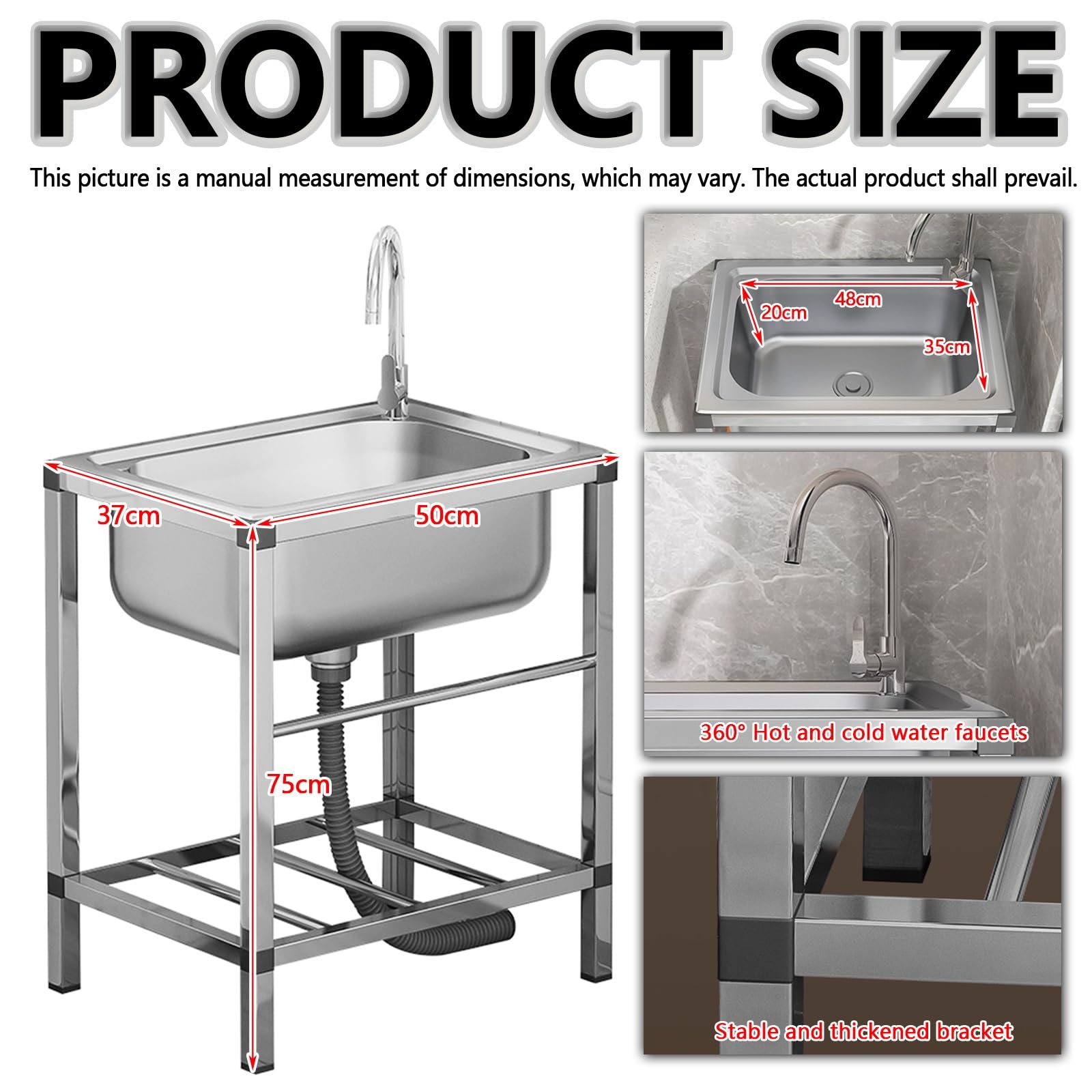 Lavabo portatile da esterno in acciaio con rubinetto e rubinetto, ideale per giardino, campeggio e seminterrato, lavabo
