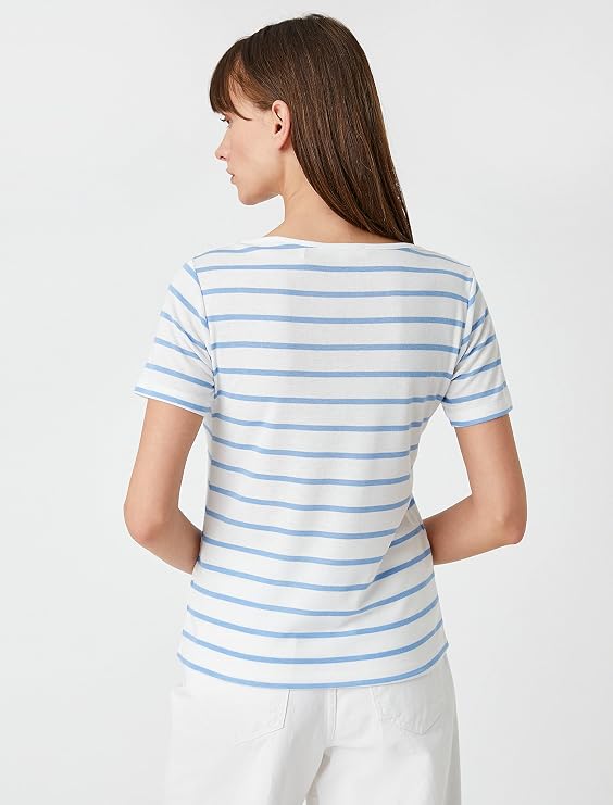 T-Shirt Donna In Cotone A Maniche Corte V-Neck