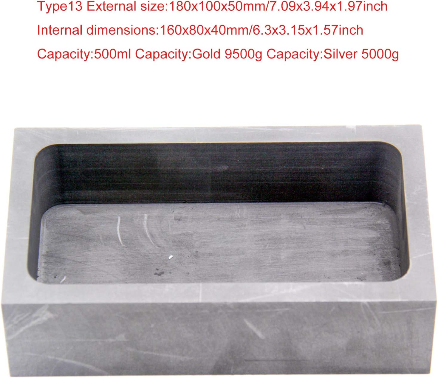 Graphite Ingot Mold, High Purity Refining Graphite, Melting Casting Mould for Gold Silver Aluminum Copper Brass Zinc Plumbum and Alloy Metals (7.09x3.94x1.97inch/9500gGold)