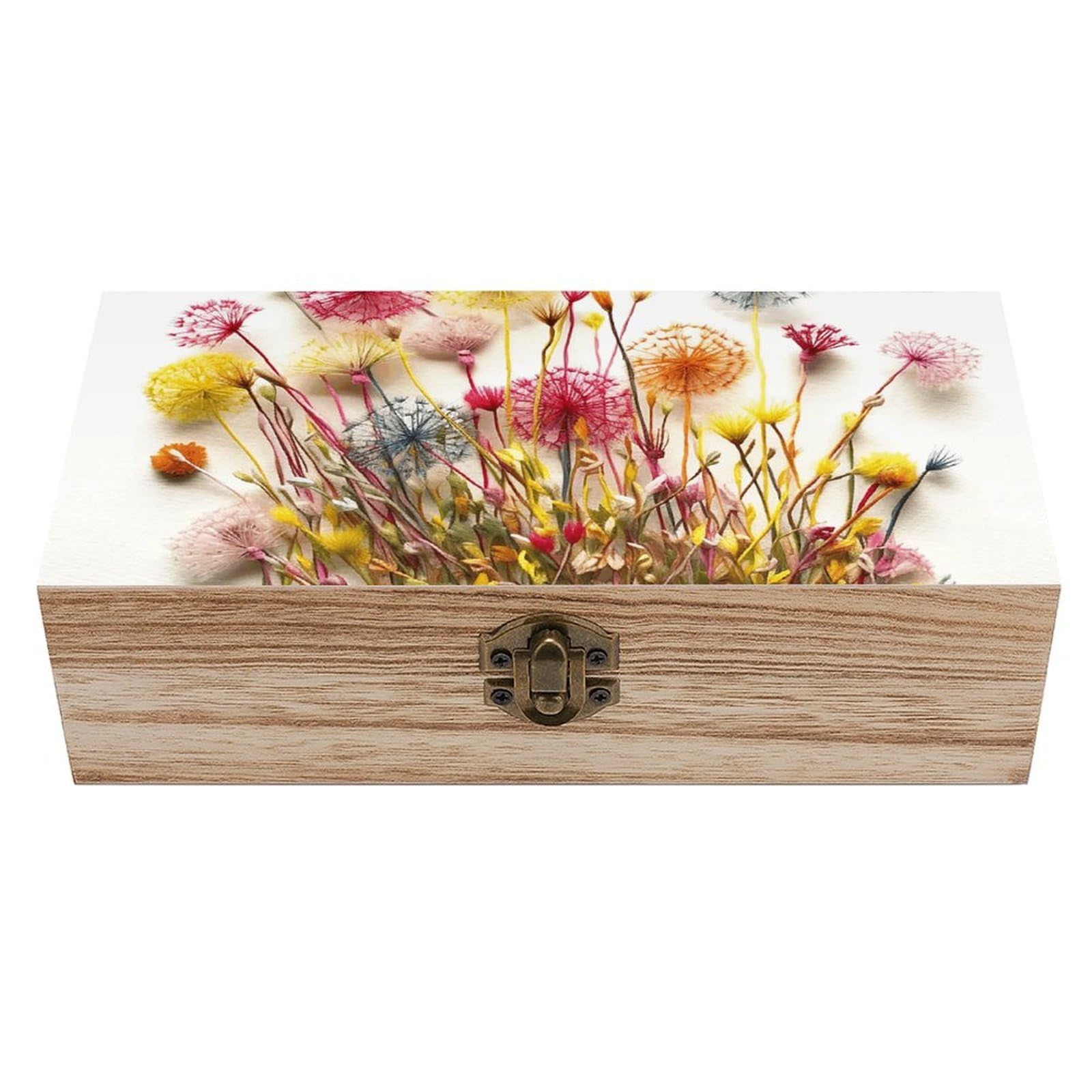 FWJZDSP Wooden Storage Box Colored Dandelions Wood Gift Box with Hinged Lid Vintage Decorative Jewelry Boxes Memory Box for Jewelry Art Hobbies Home Storage Treasure Keepsake Gift 7.9''x3.9''x2.3''