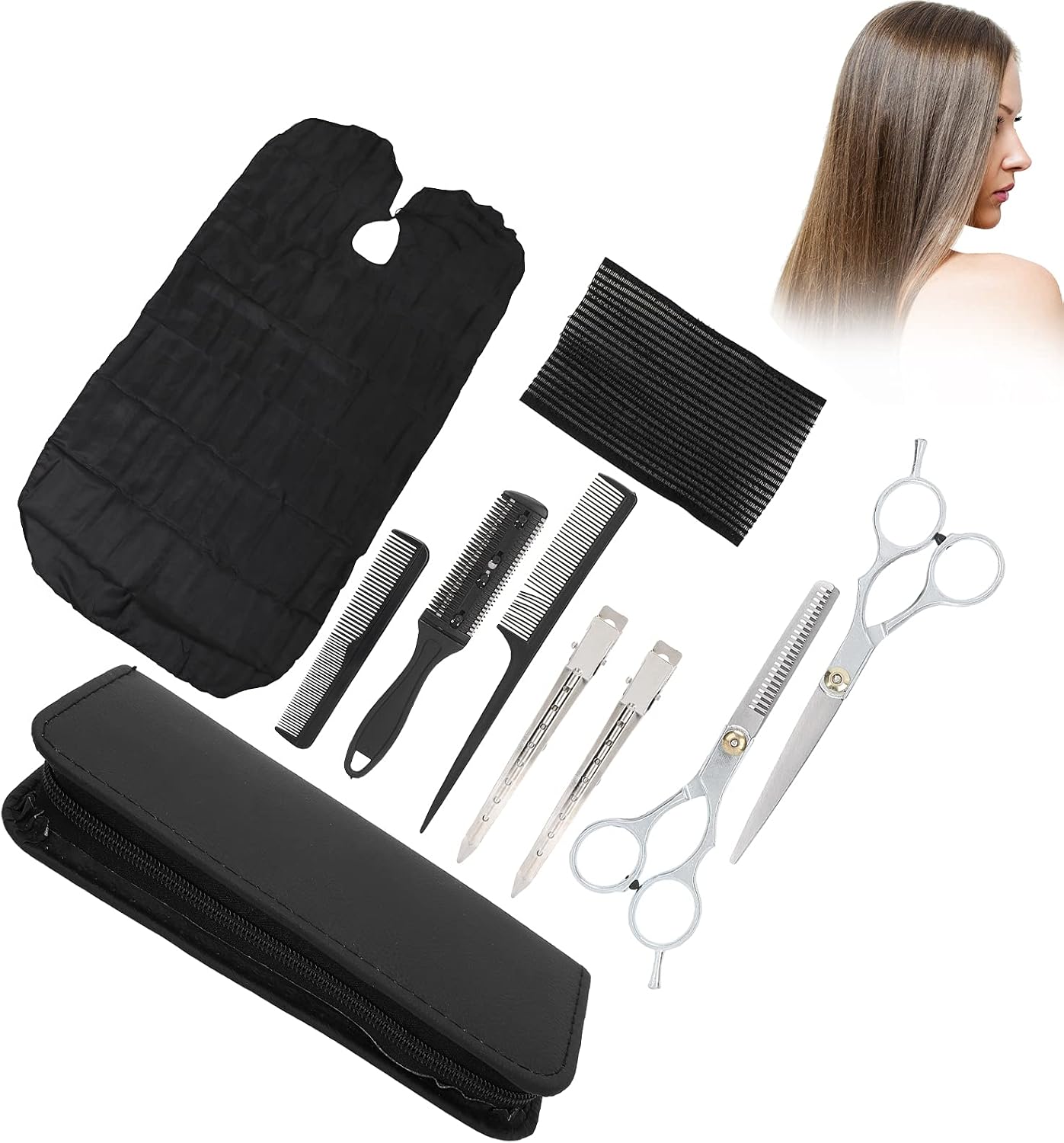 10pcs Hair Cutting Scissors Set, Professional Hairdressing Tools Kit with Stainless Steel Scissors and Ergonomic Grip for Salon Home Use, Includes Comb Clips Storage Bag
