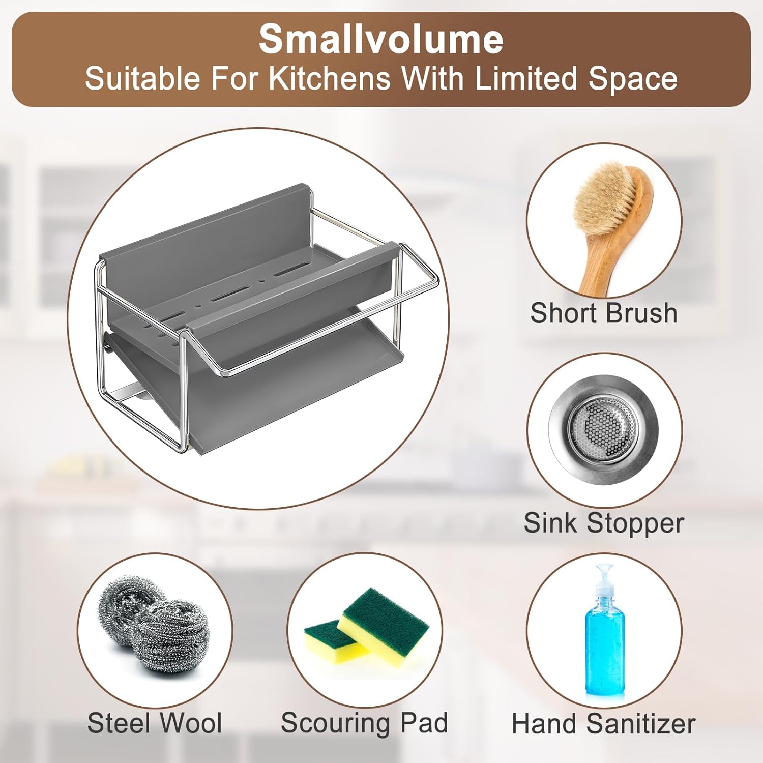 Self Draining Kitchen Sink Storage Rack & Foldable Wall Hooks