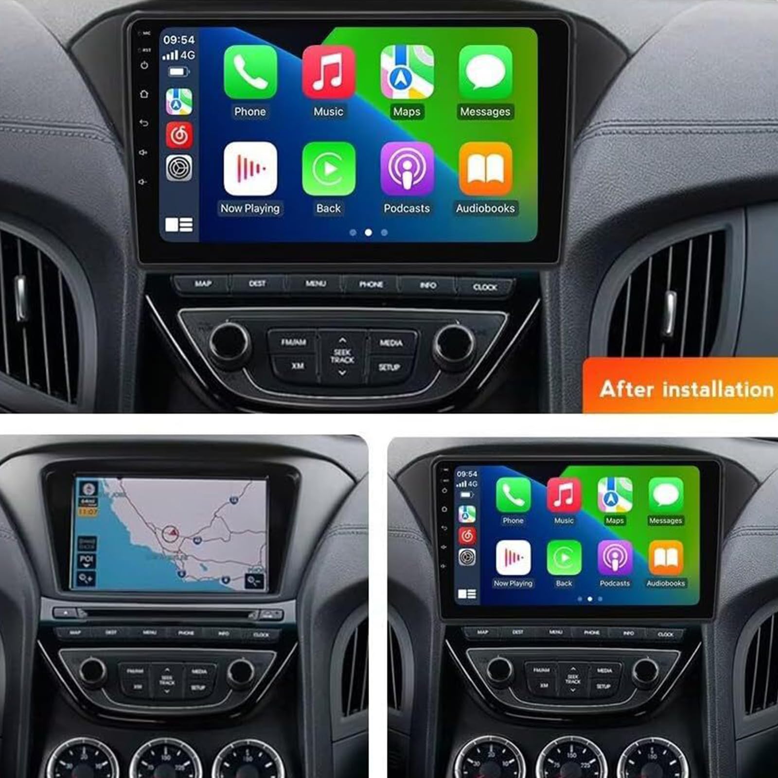 9-calowy Ekran CarPlay Do Samochodu Radio Samochodowe Do Hyundai Genesis 2012-2016 Bezprzewodowy CarPlay Android Auto Ekran Dotykowy Bluetooth FM Obsługa Mirror Link GPS Kamera Cofa(Color:WIFI 2G+32G)