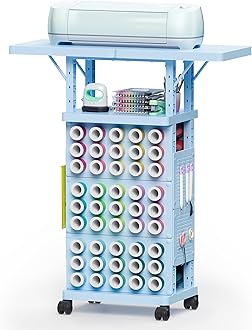 Sunnacate Craft Storage Cart Compatible with Cricut Machine, Rolling Craft Stand Shelf Table Desk Organizer with 45 Vinyl Roll Holders, Pegboard, Accessories Holder, Craft Room Organization