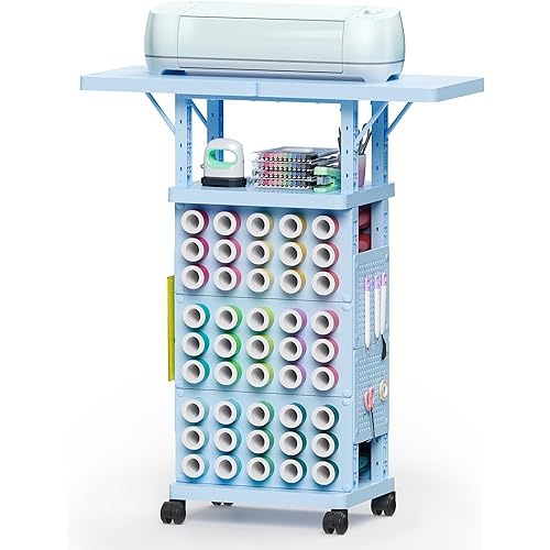 Sunnacate Craft Storage Cart Compatible with Cricut Machine, Rolling Craft Stand Shelf Table Desk Organizer with 45 Vinyl Roll Holders, Pegboard, Accessories Holder, Craft Room Organization