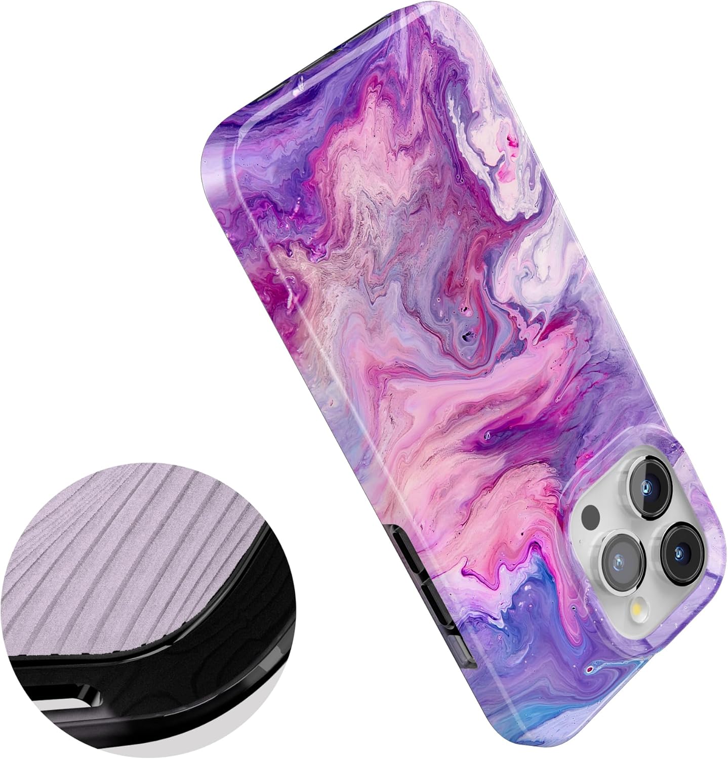 Casely iPhone 15 Pro Case | Tie Dying Over You | Purple Marble | Compatible with MagSafe | Classic Ultra Slim Design