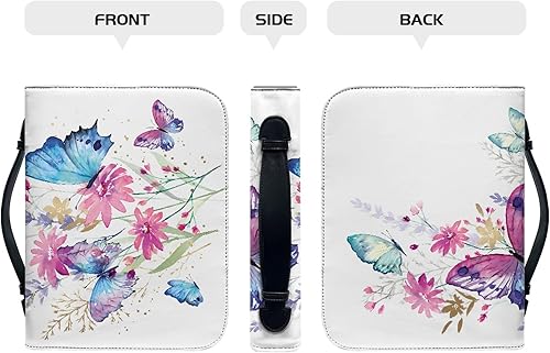 Miniatura 2 de Bengbobar Funda para la Biblia con asa, funda de cuero de flores rosas para la Biblia para hombres y mujeres, accesorios de la Biblia de mariposas,