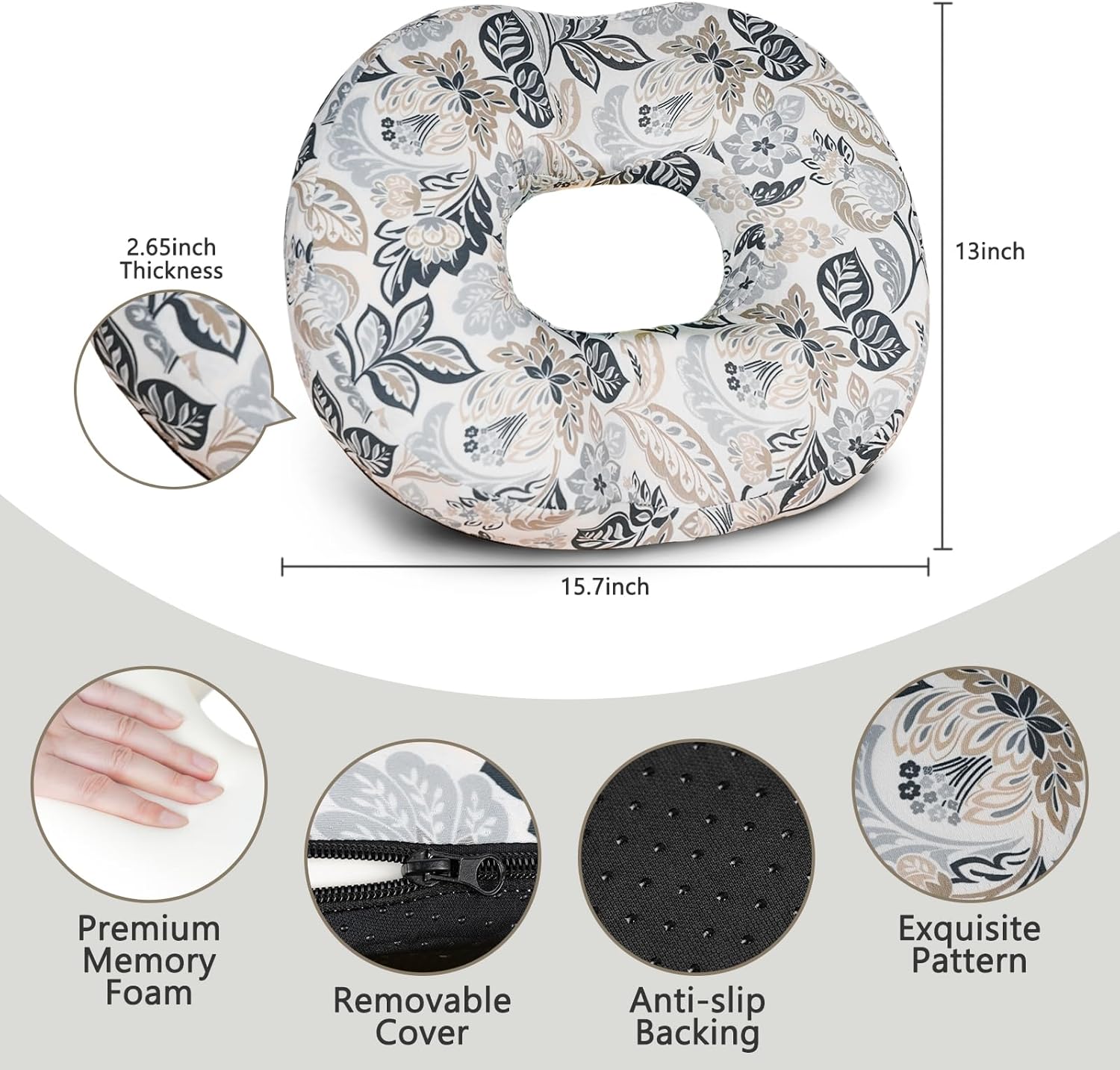 donut pillow for tailbone pain, hemorrhoid pillow for sitting, memory foam donut hemorrhoids seat cushion for tailbone pain relief & women postpartum pregnancy flower01 one size