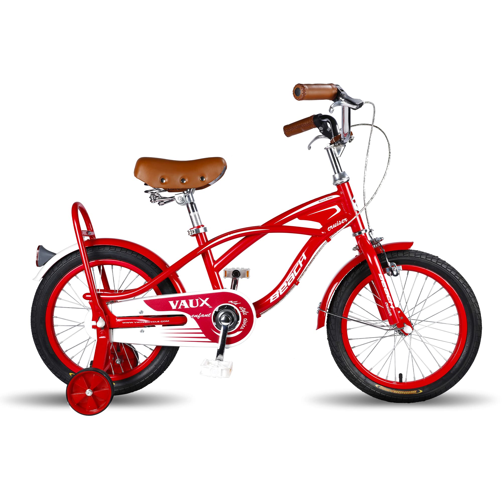 Vaux Beach Cruiser 16 inch Cycle For Kids With Training Wheels ,Europen Fashion Bicycle For Kids Age 4 To 6 years With Steel Frame, Tubular Tyres, Ideal Cycle For Boys & Girls With Height 3ft 3inch+ (Red) (B079RJKL52) Amazon Price History, Amazon Price Tracker