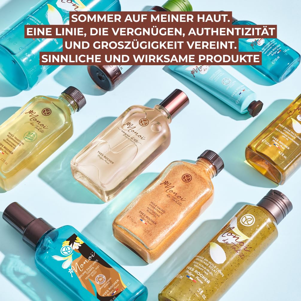 Yves Rocher Monoï - Ambientador perfumado para cuerpo y cabello, ambientador refrescante con fragancia irresistible, 1 botella de 125 ml