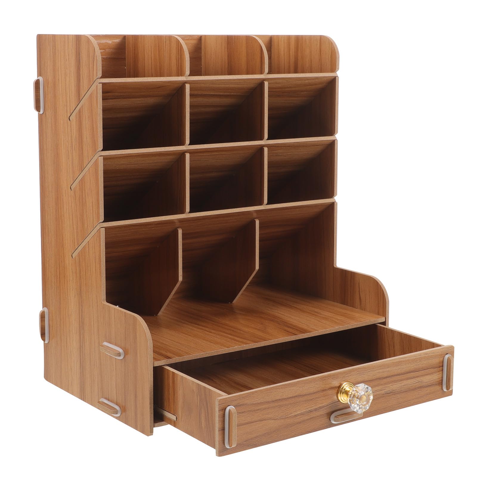 BESTonZON Portalápices Creativo de Madera Múltiples Compartimentos, Caja Organizadora Compacta para Bolígrafos y Papelería, Estante Práctico para Escritorio de Oficina y Uso Escolar