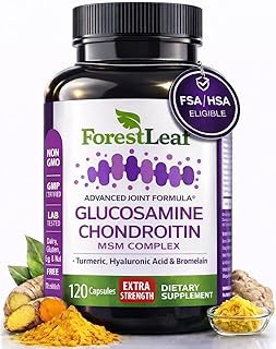 Glucosamine Chondroitin MSM Complex Supplement - Triple Strength 1200mg Joint Support for Women & Men with Turmeric, Hyaluronic Acid and Bromelain - 120 Caps