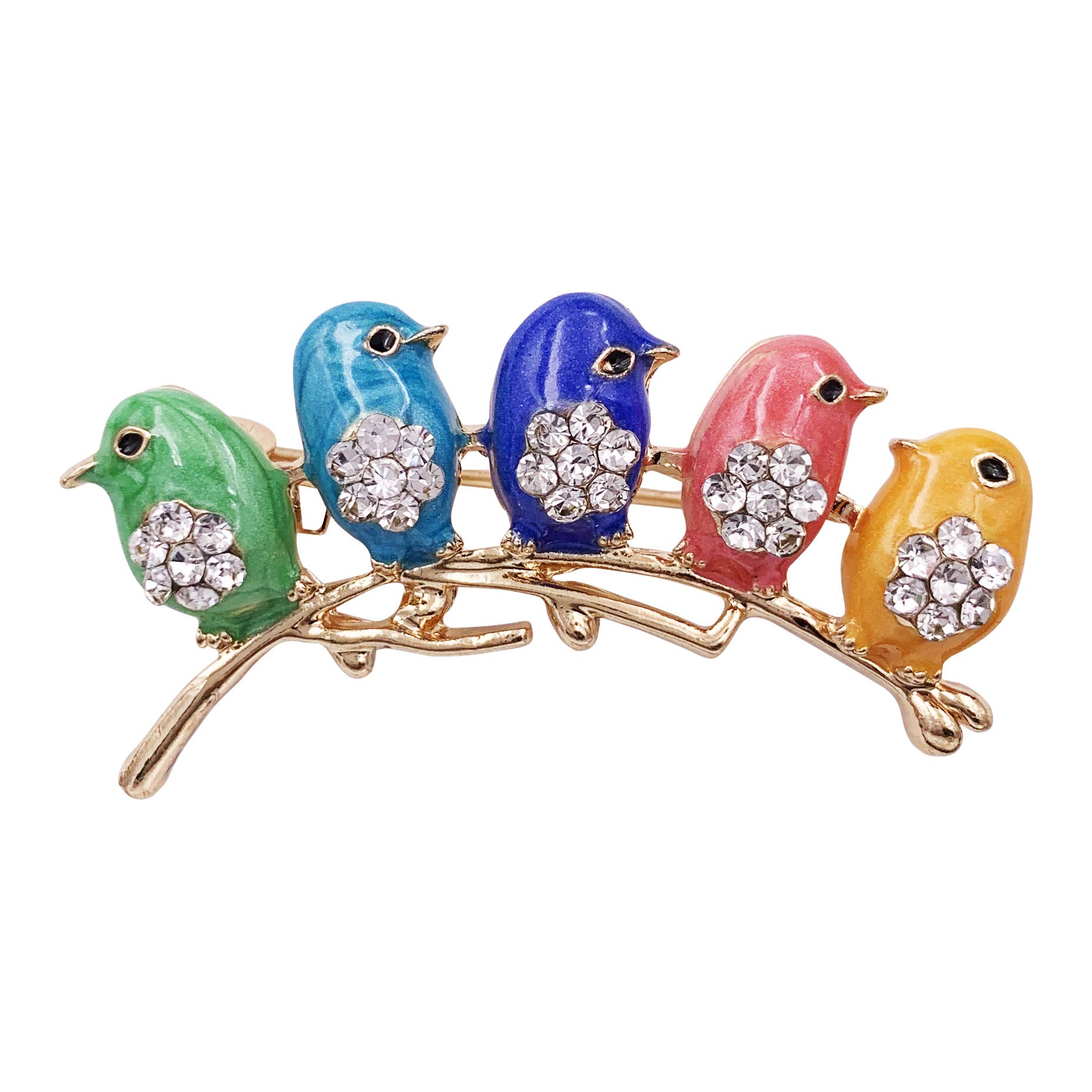 Cute Little Bird Multi Color Brooch Pin Crystal Gold Tone