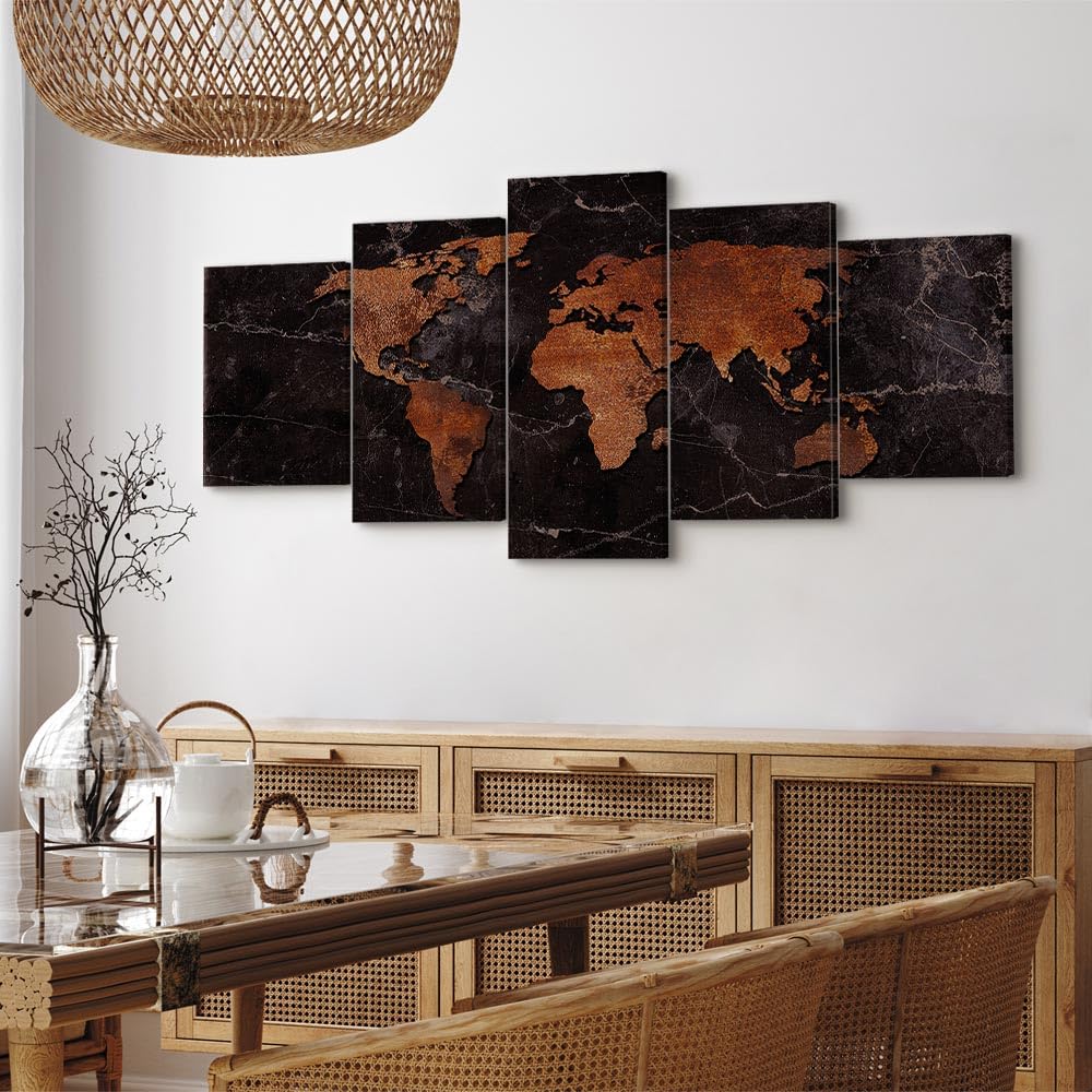 murando - Quadro Acustico Mappamondo 5 pezzi schiuma acustica Quadri Moderni Camera da Letto Matrimoniale - Stampa su Tela - Pannelli Fonoassorbenti Decorativi - Fonoassorbente Acustiche