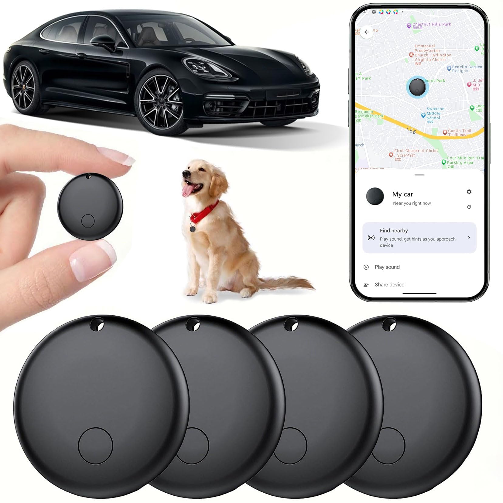 Etiqueta de rastreador GPS para vehículos, funciona con Android Find My Device, rastreador de coche, sin tarifa mensual o suscripción, cobertura global, mini dispositivo de seguimiento de aire para