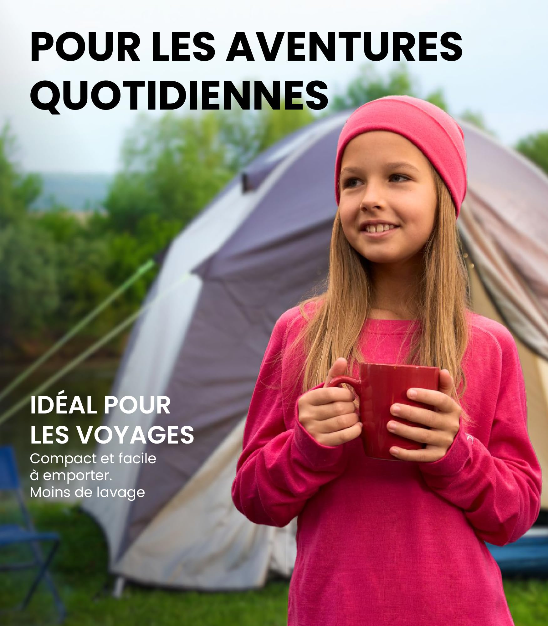 Merino.Tech sous Vetement Merinos Enfant - Moyen Ensemble Thermique Enfant Laine Merinos Pull, ​​Pantalon et Bonnet