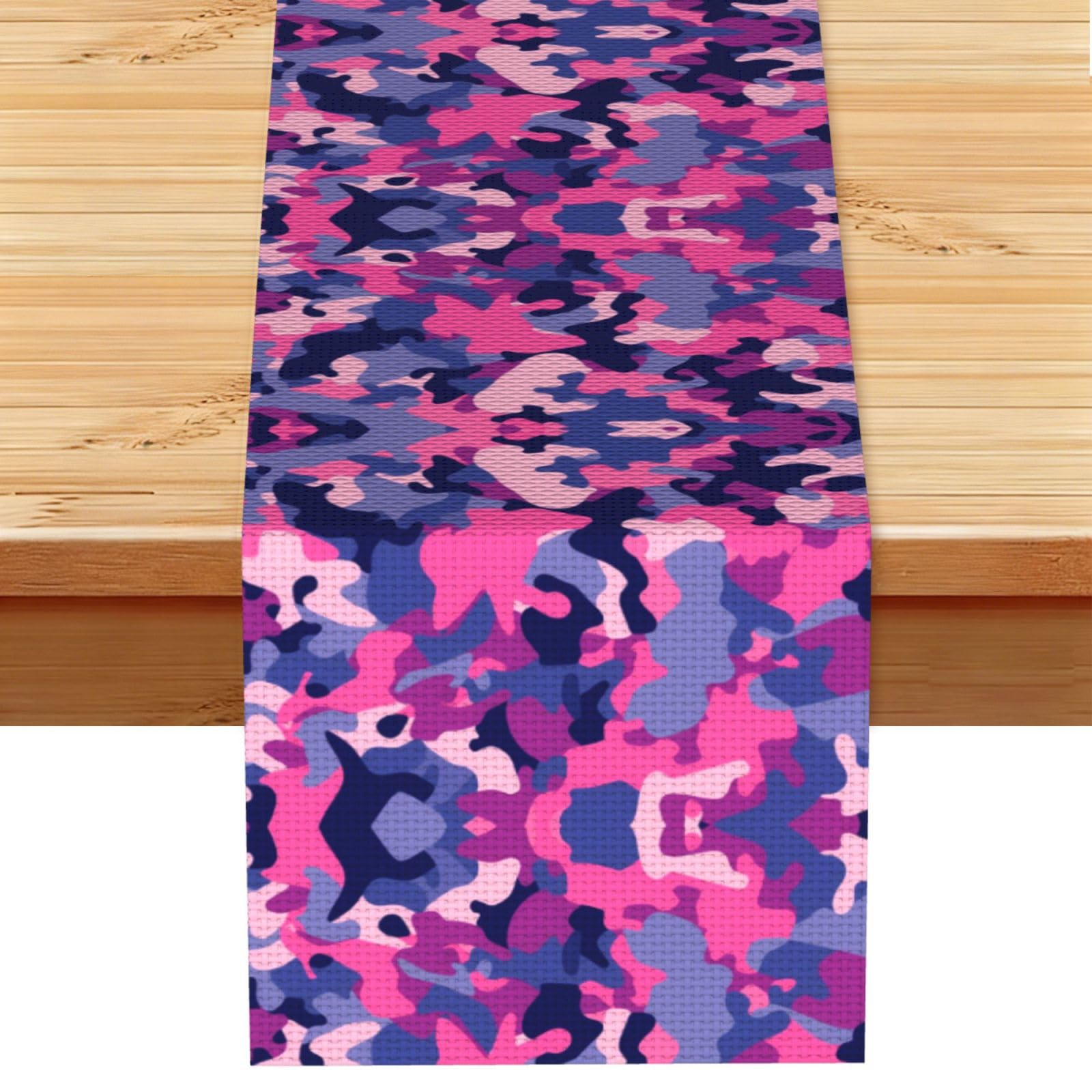 Bright Pink Blue Camo Printed Table Runner 13 x 72, Wrinkle Resistant Decor for Dining Table Coffee Table Fireplace