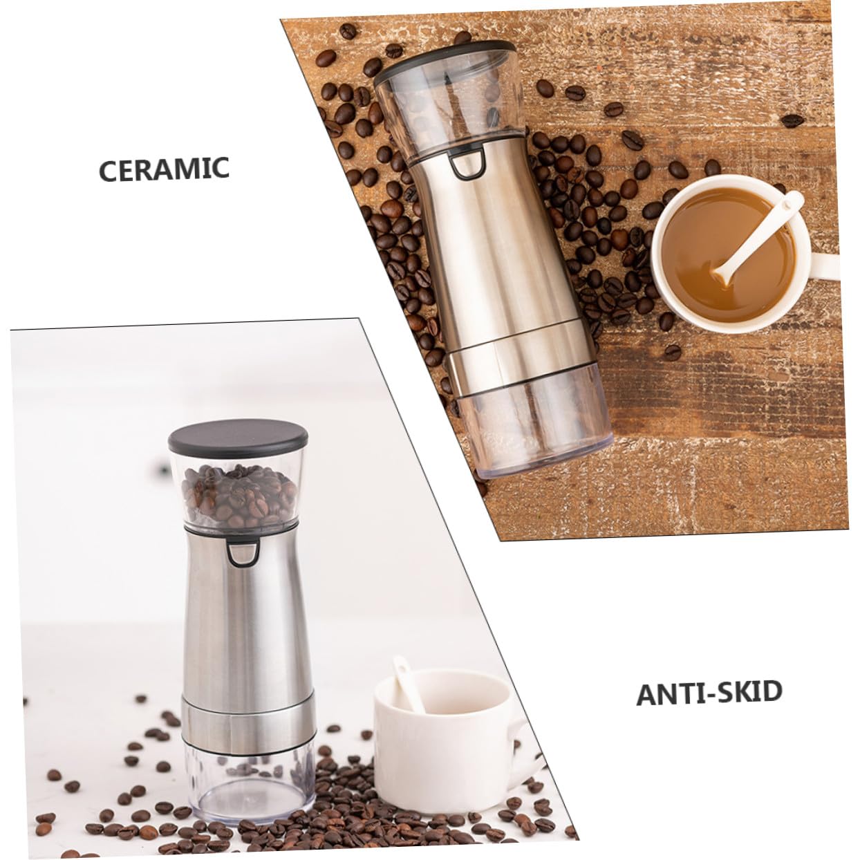 Molinillo Eléctrico de Acero Inoxidable para Café Ajuste de Cinco Niveles | Carga Usb, Grosor Regulable, Acabado Plata, Núcleo Cerámico y Piezas Pet, Pp y Abs
