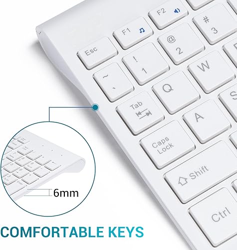 Miniatura 3 de RVP+ Teclado inalámbrico y mouse ultra delgado Combo, 2.4GHz inalámbrico USB Mouse y teclado PC Ordenador portátil - Blanco