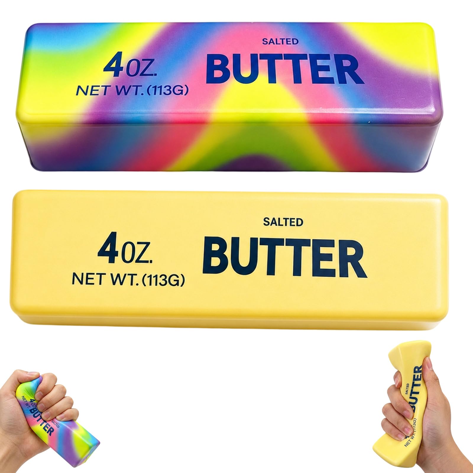2 Pcs Butter Cheese Squeeze Ball, Slow Rising Fidget Toy for Office Desk Stress Relief and Classroom Sensory Stimulation, Rainbow Colour and yellow Slow Rising Cheese Fidget