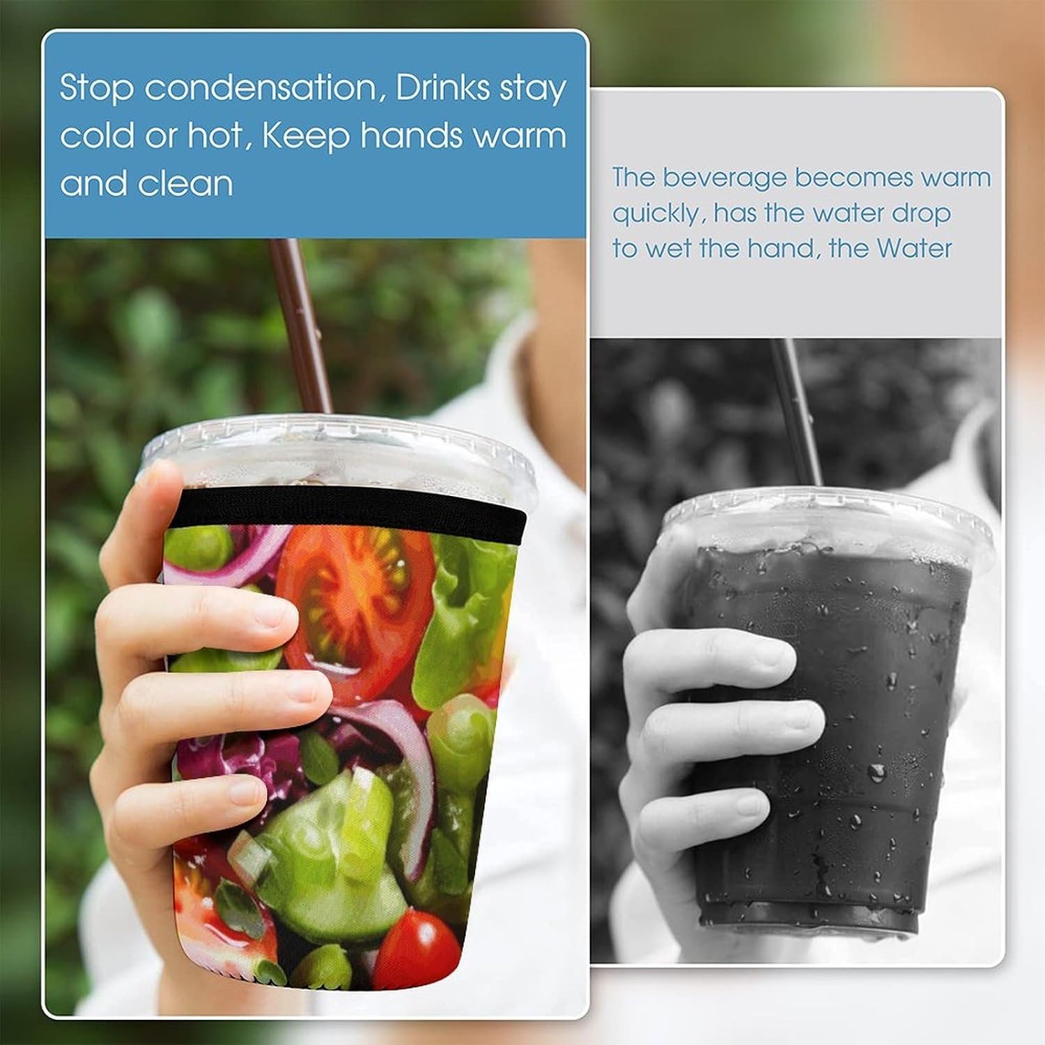 3 Pack Neoprene Cup Sleeves, Stretchy Reusable Drink Cup Cover Universal