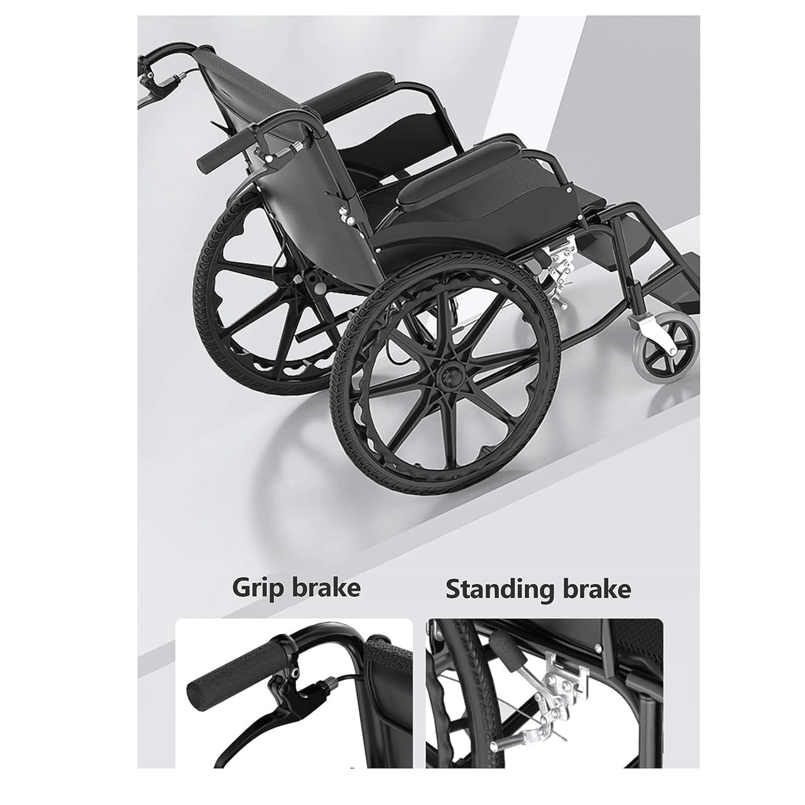 Sillas De Ruedas Transporte Sillas De Ruedas con Freno De Mano con Freno De Mano Y Asiento Ergonómico Silla De Ruedas De Acero Al Carbono Silla De Ruedas Manual Ligera