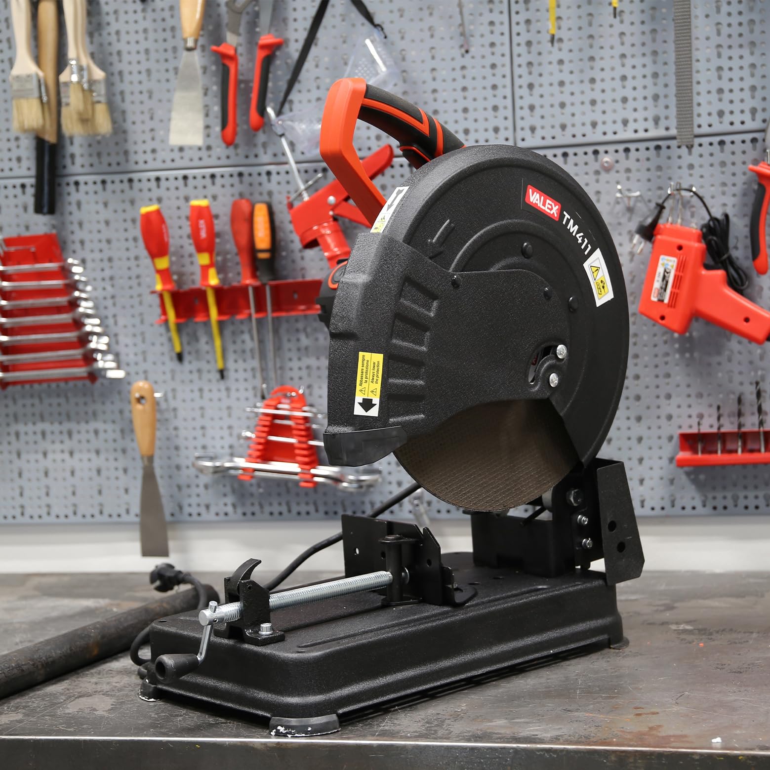 Valex TM411 Troncatrice da Ferro, 2100W, per Dischi Ø355mm, Capacità di taglio Ø90mm, Disco non fornito