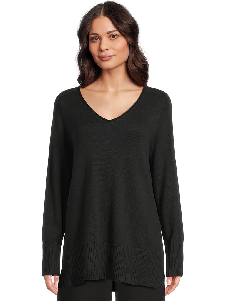 Black Eileen Fisher Peruvian Cotton Blend V-neck Sweater